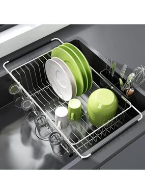 Expandable Stainless Steel Dish Drying Rack for Sink, Space-Saving Kitchen
